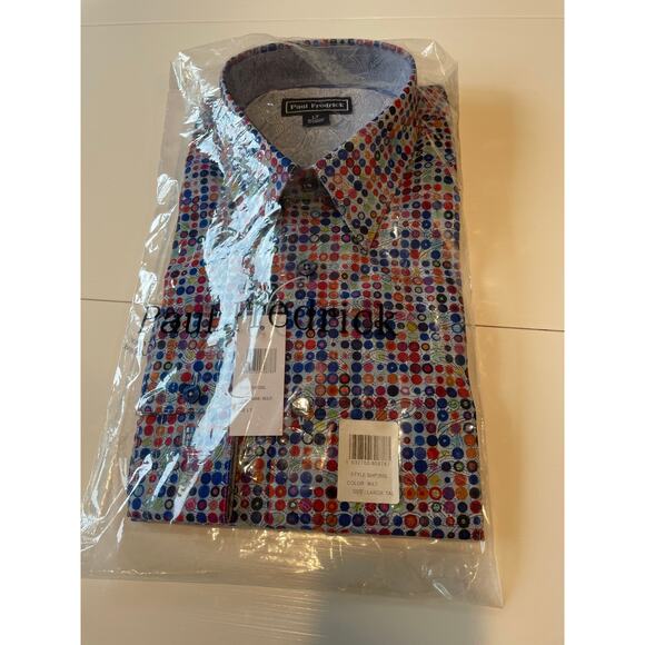 Paul Fredrick NWT Button Up Shirt Geometric Print Multicolor Sz LT Long Sleeves - Picture 4 of 10